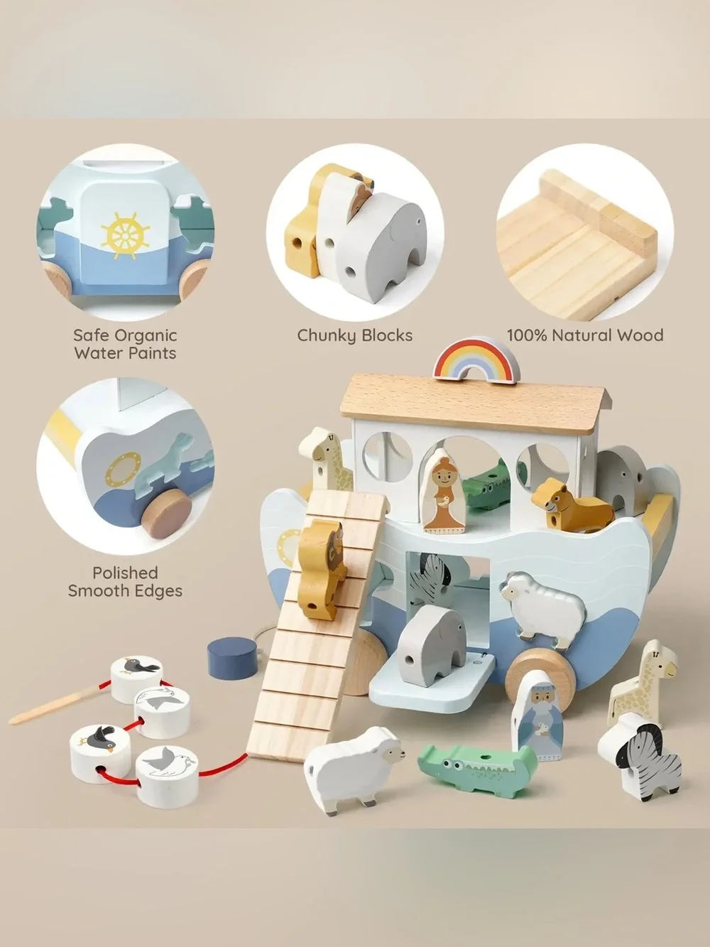 JoyReal Wooden Noah's Ark Toy for Montessori Learning